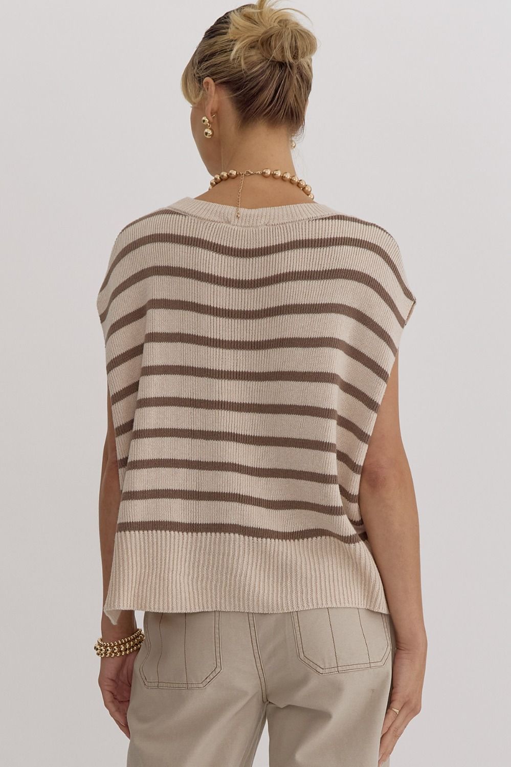 Maverick Oatmeal Striped Knit Top