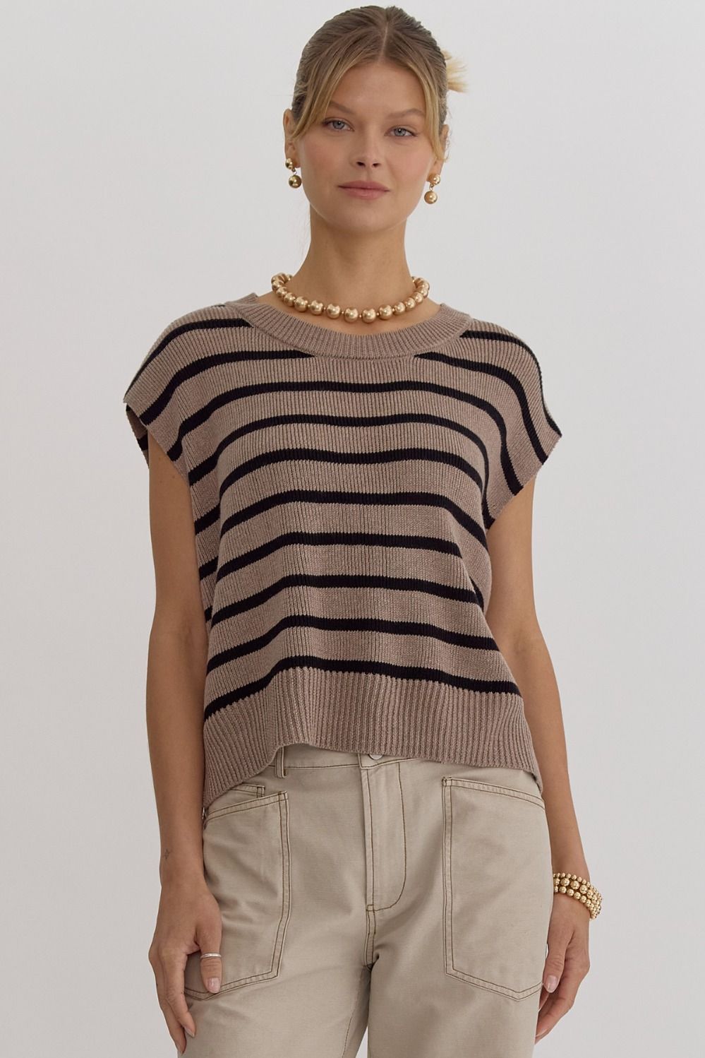 Maverick Mocha Striped Knit Top