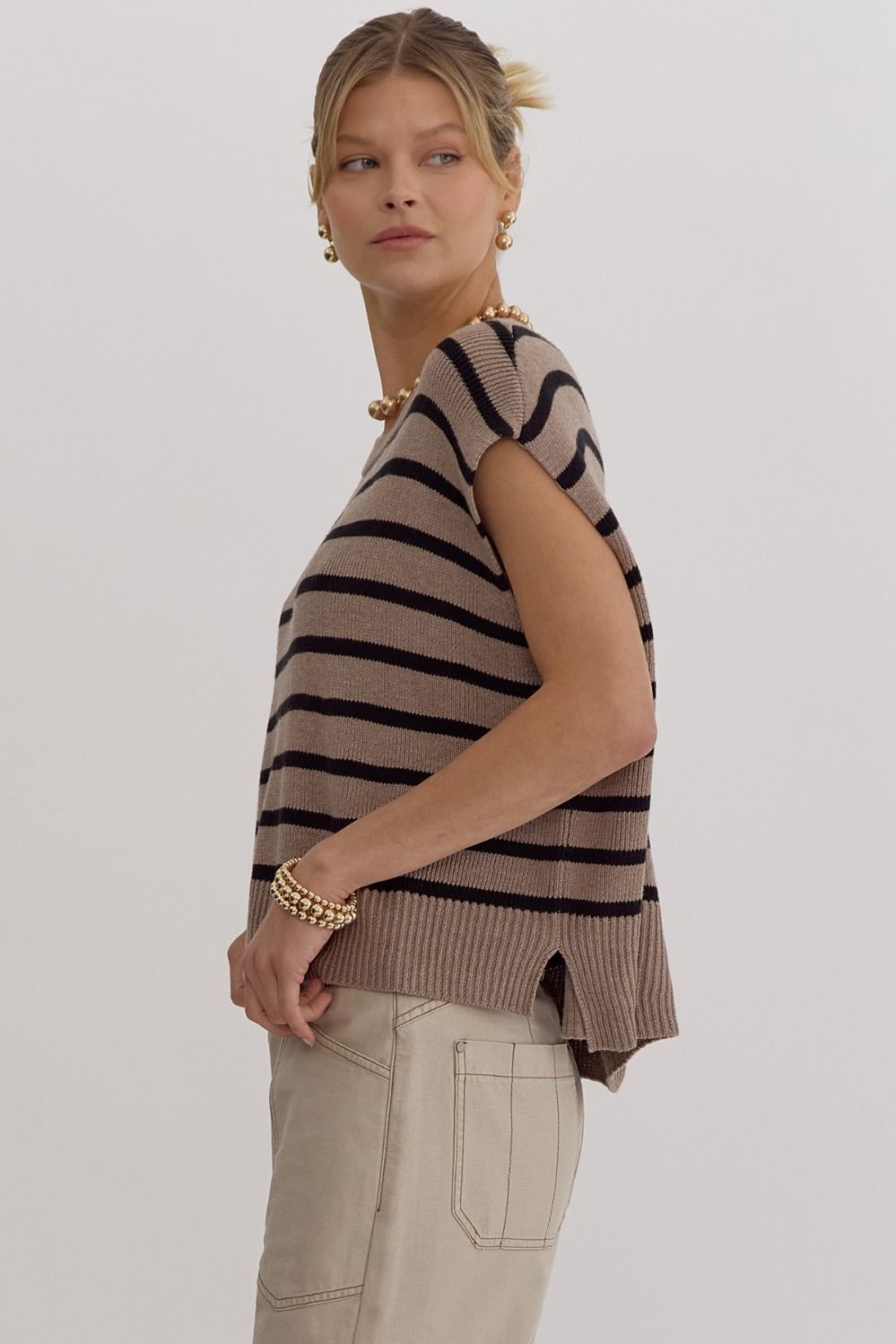 Maverick Mocha Striped Knit Top