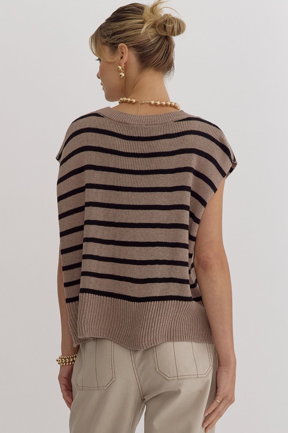 Maverick Mocha Striped Knit Top