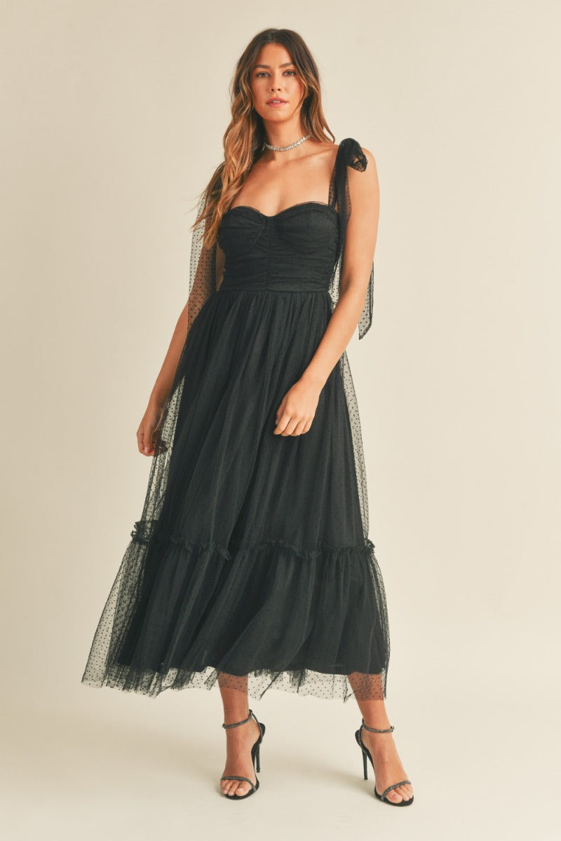 Sweet Serenade Black Swiss Dot Maxi Dress