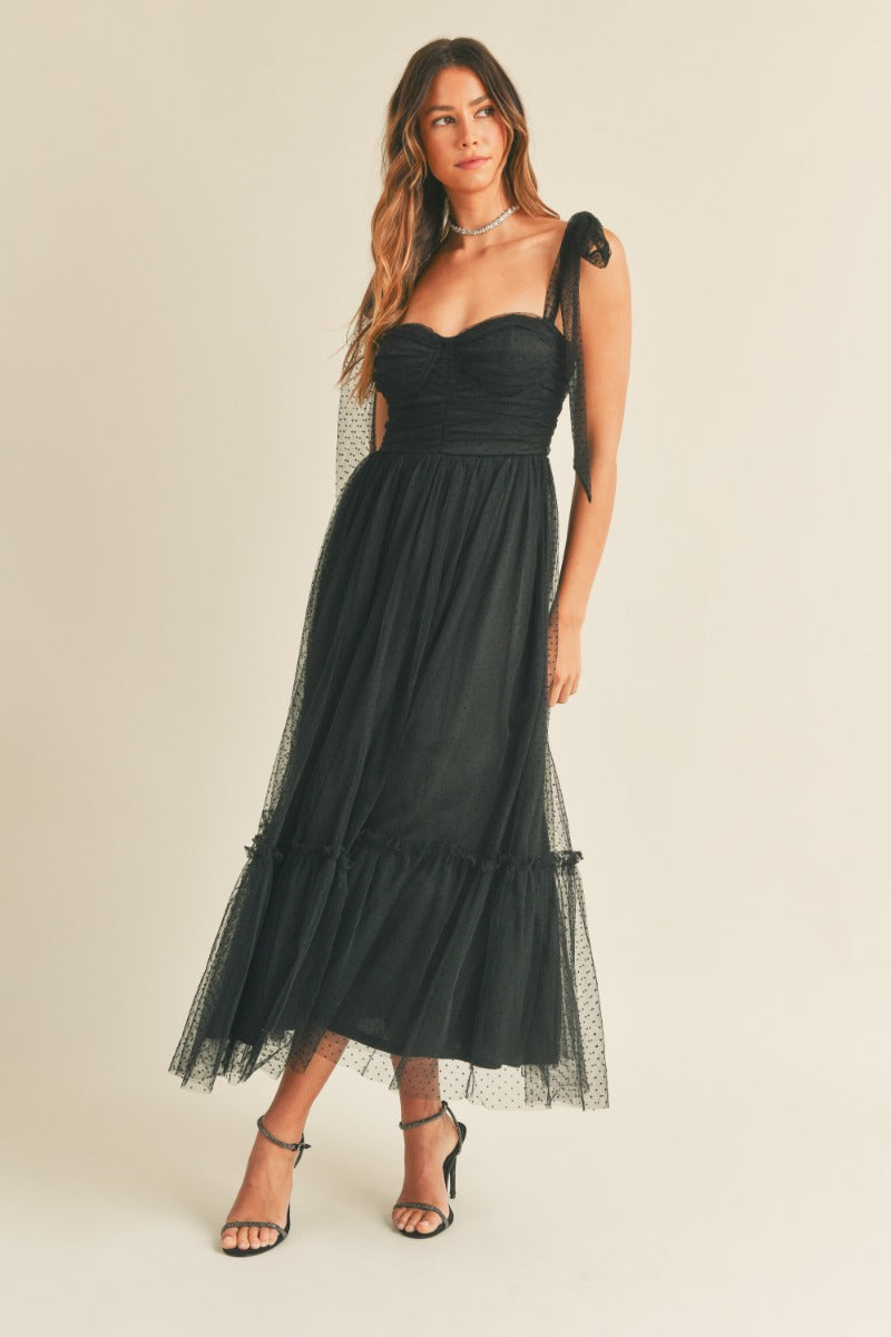 Sweet Serenade Black Swiss Dot Maxi Dress