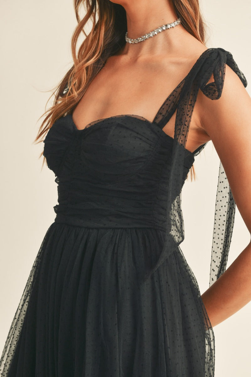 Sweet Serenade Black Swiss Dot Maxi Dress