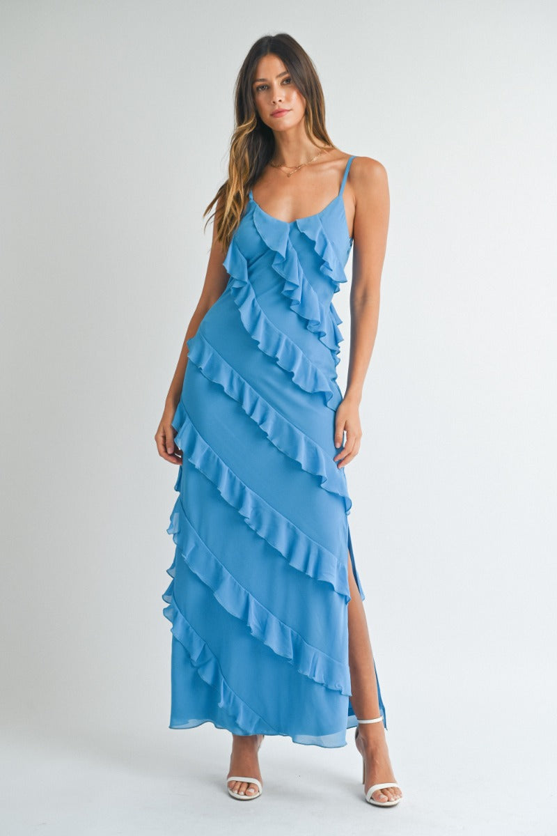 Caelyn Blue Tiered Maxi Dress