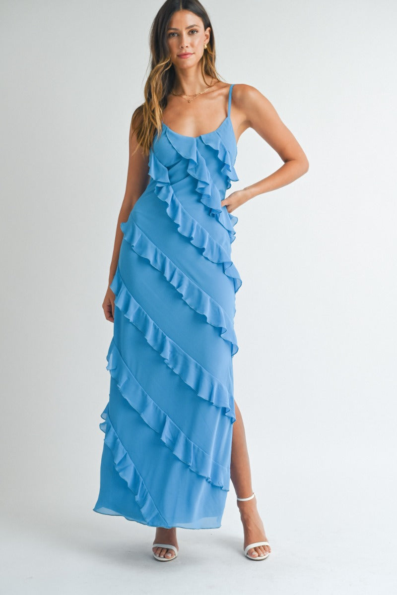 Caelyn Blue Tiered Maxi Dress