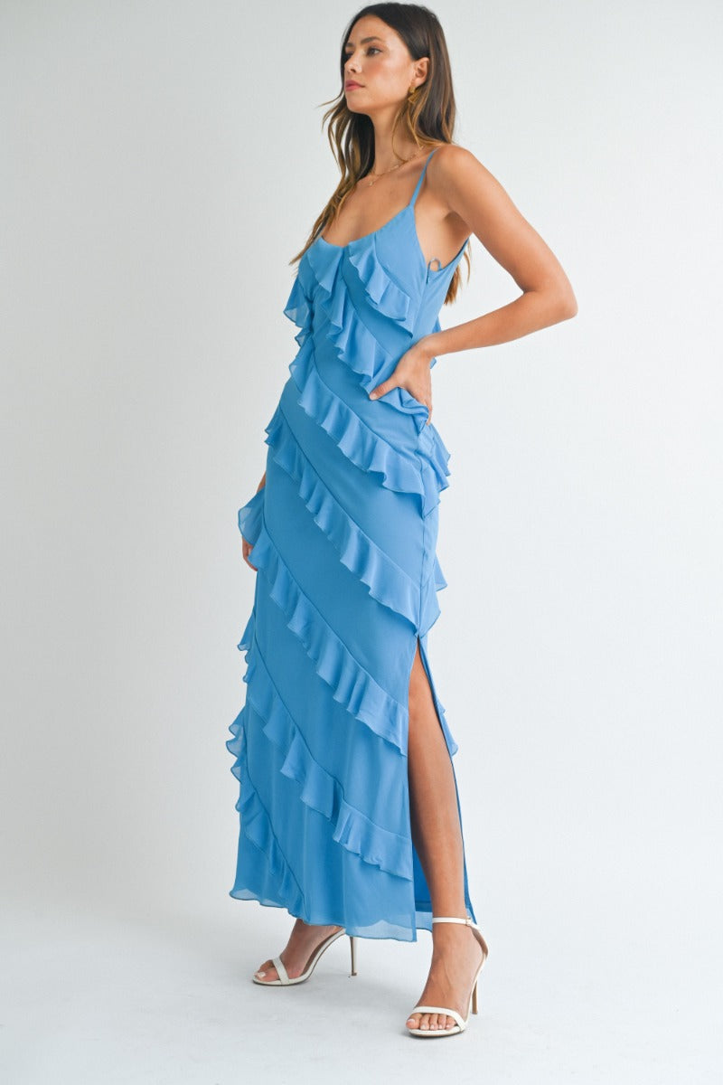 Caelyn Blue Tiered Maxi Dress