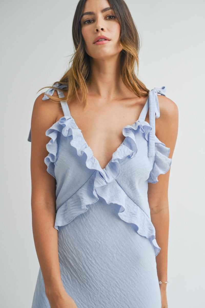 Leighton Blue Ruffle Detail Dress