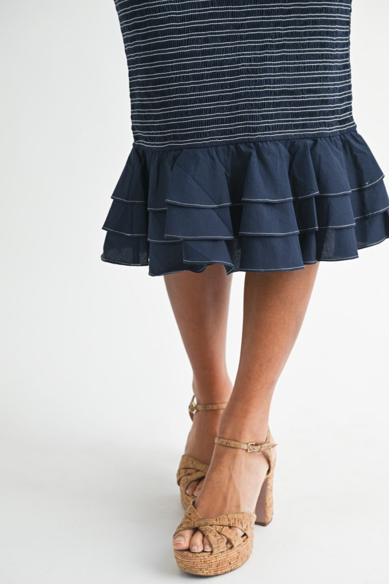 Kendalyn Navy Smocked Midi Dress
