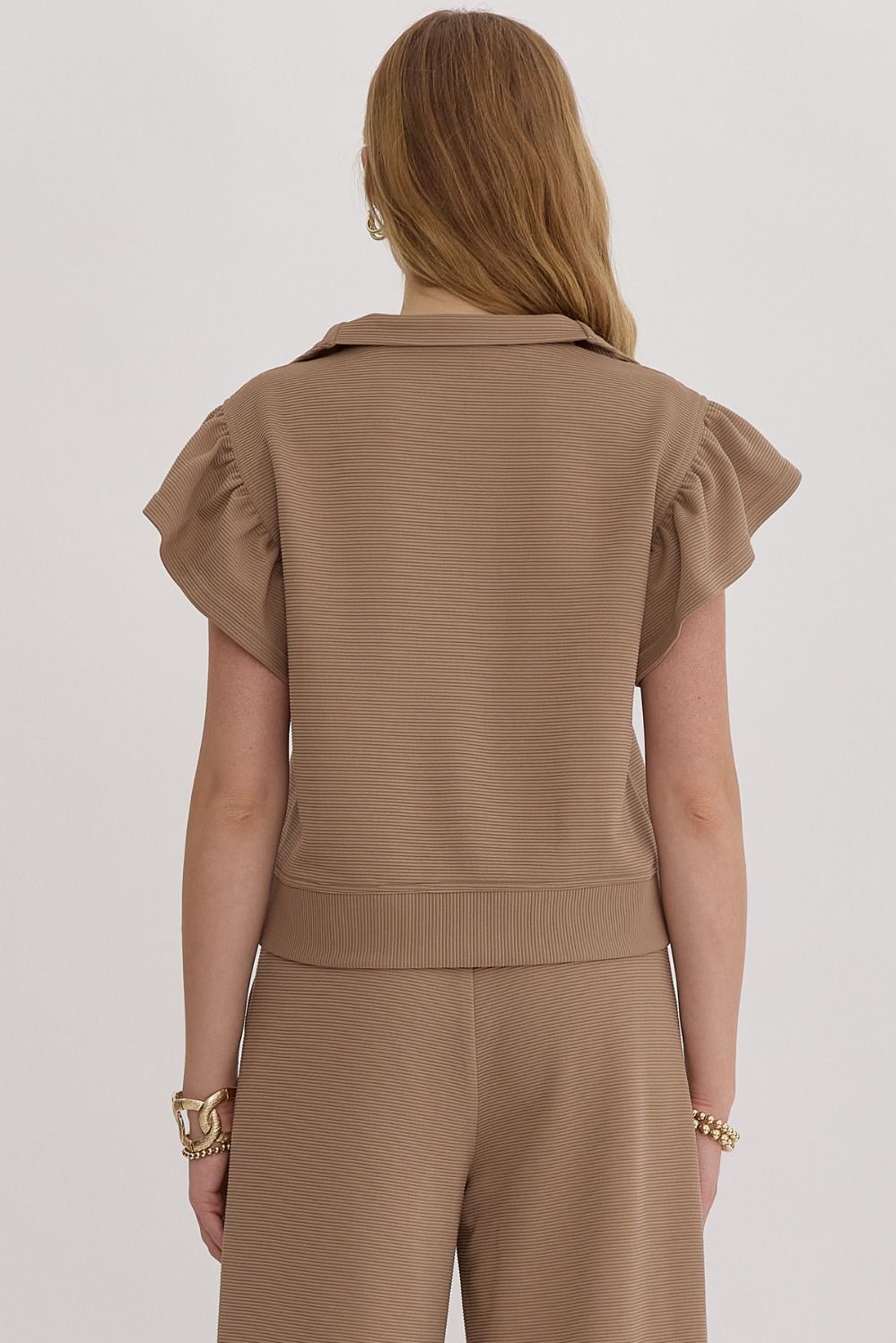 Nelly Mocha Ruffle Quarter Zip Top - FINAL SALE