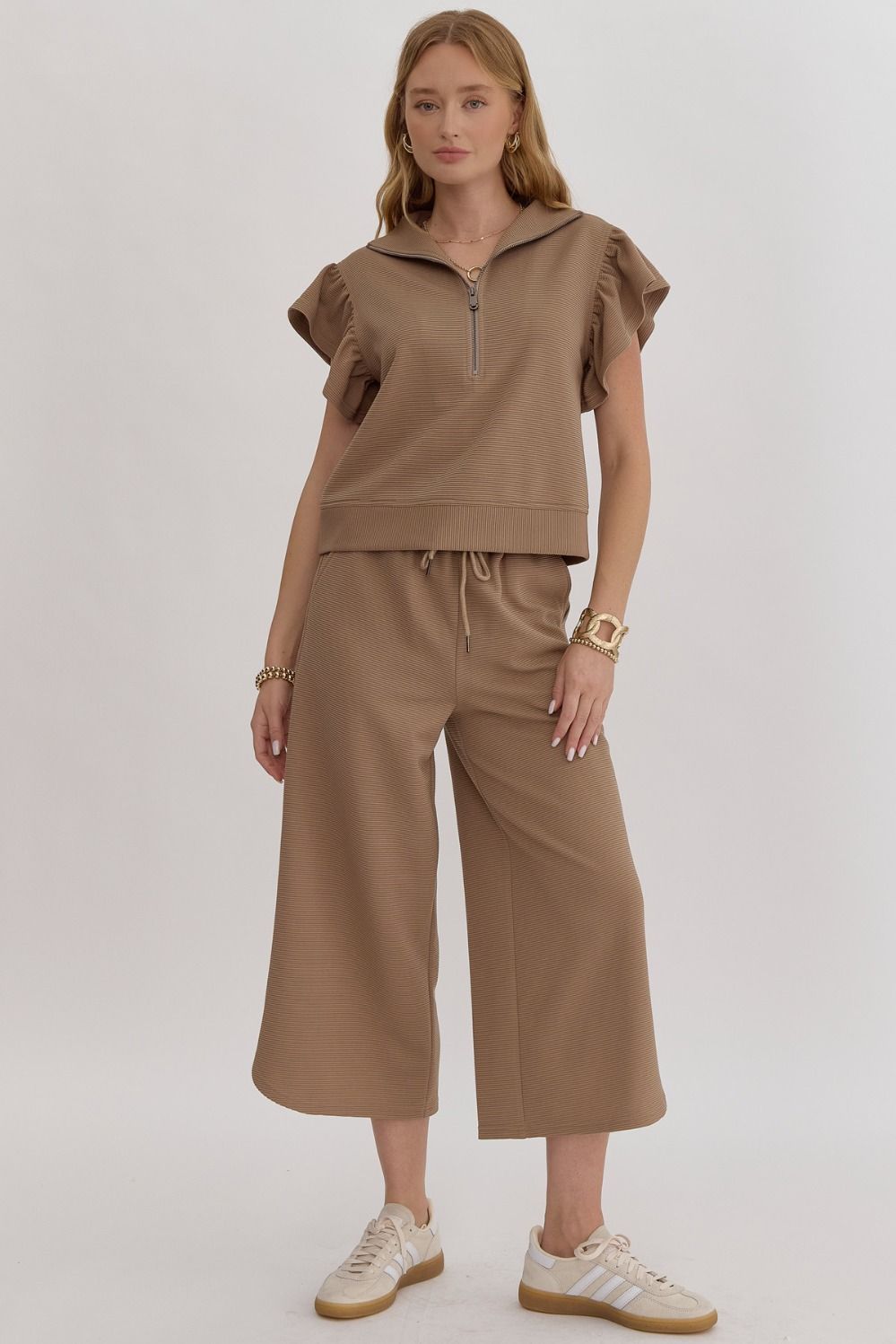 Nelly Mocha Ruffle Quarter Zip Top - FINAL SALE