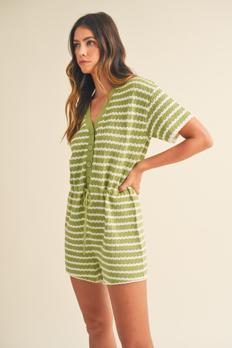 Gabriela Green Stripe Romper - FINAL SALE