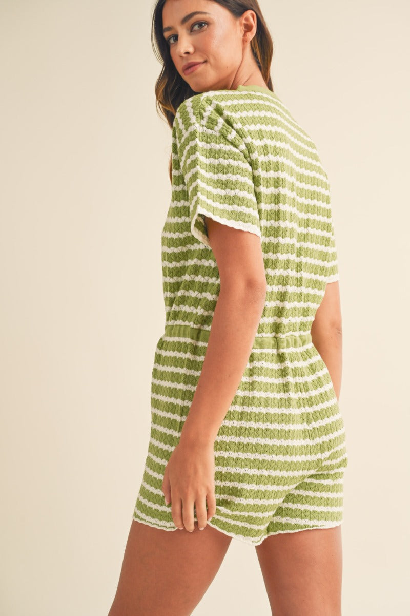 Gabriela Green Stripe Romper - FINAL SALE