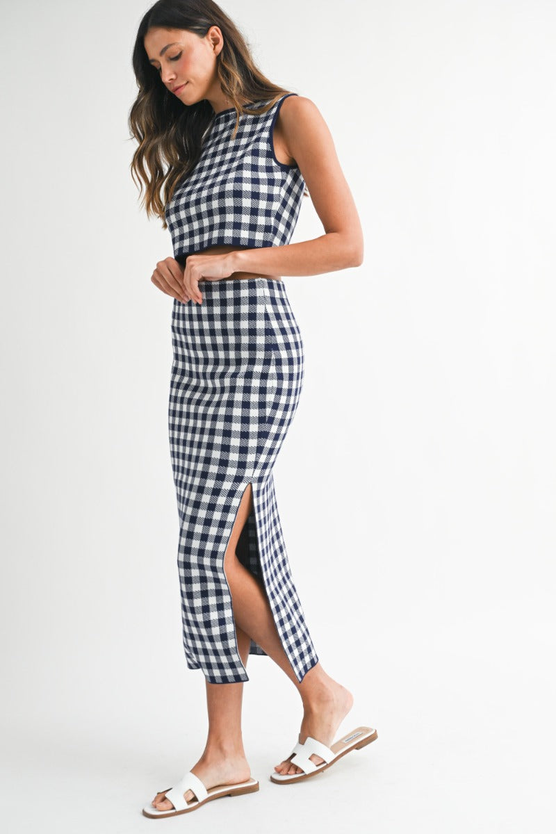 Monaco Navy Gingham Knit Set