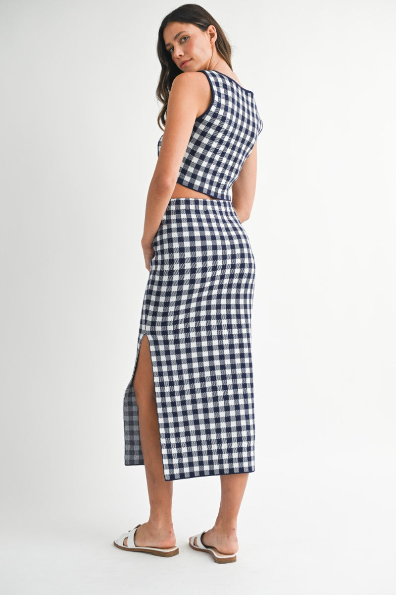 Monaco Navy Gingham Knit Set