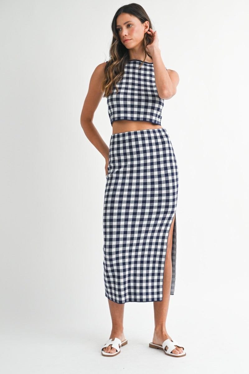 Monaco Navy Gingham Knit Set