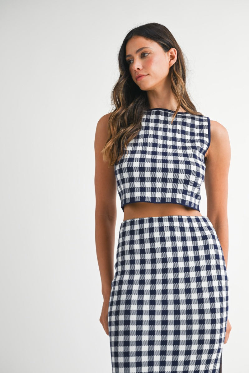 Monaco Navy Gingham Knit Set