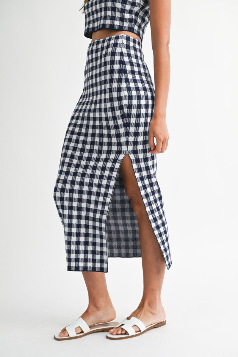 Monaco Navy Gingham Knit Set