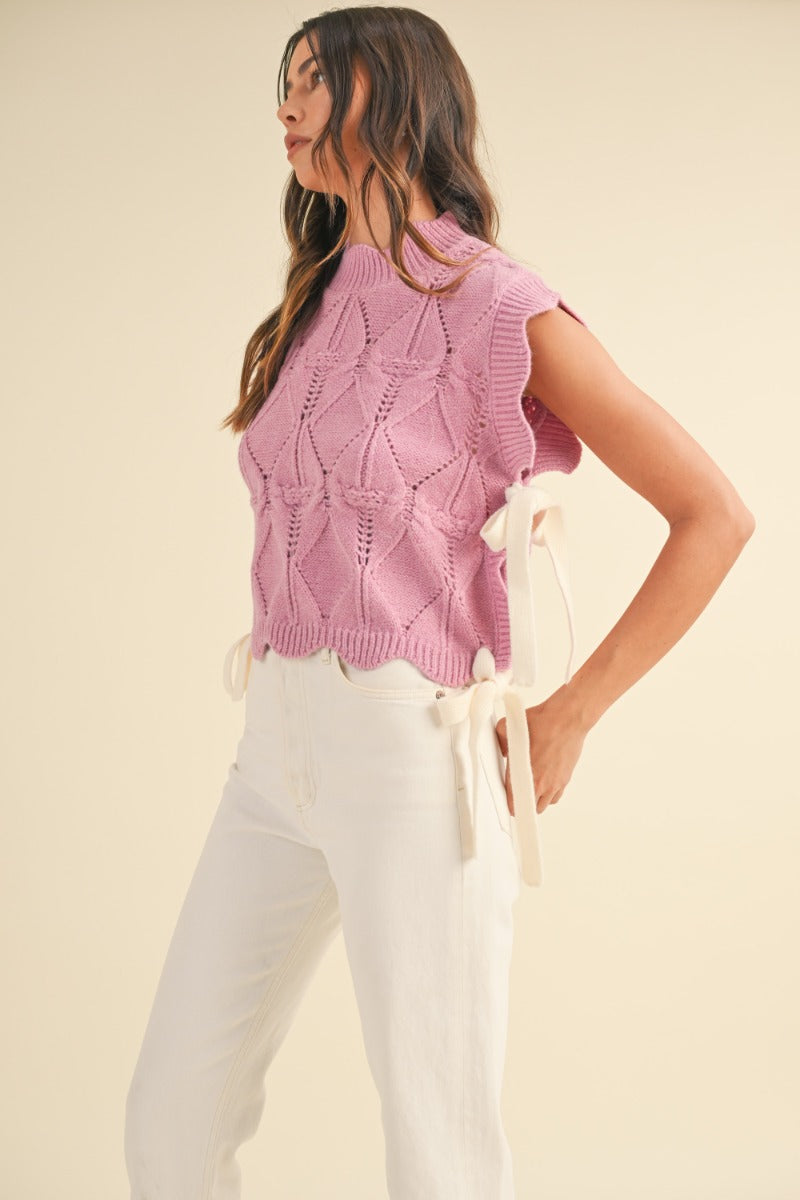 Nellie Mauve Contrast Tie Sweater Vest