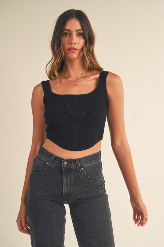 Beatriz Black Square Neck Crop Tank - FINAL SALE