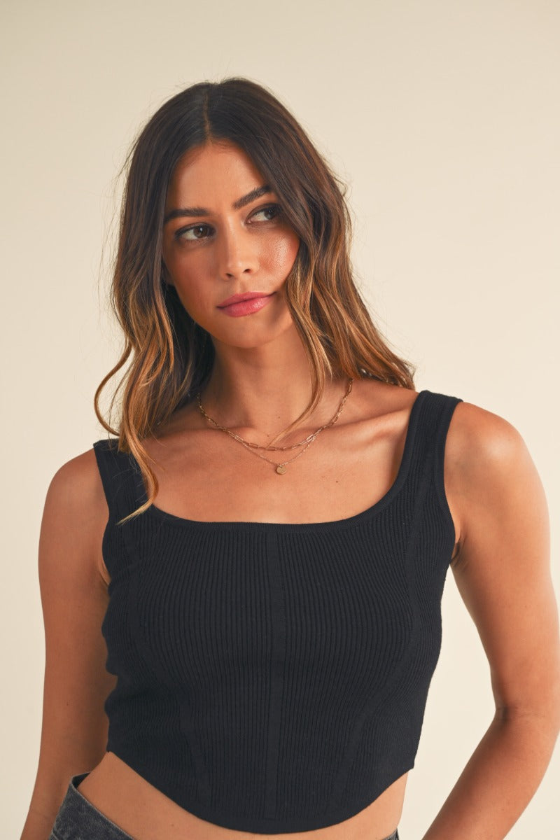 Beatriz Black Square Neck Crop Tank - FINAL SALE