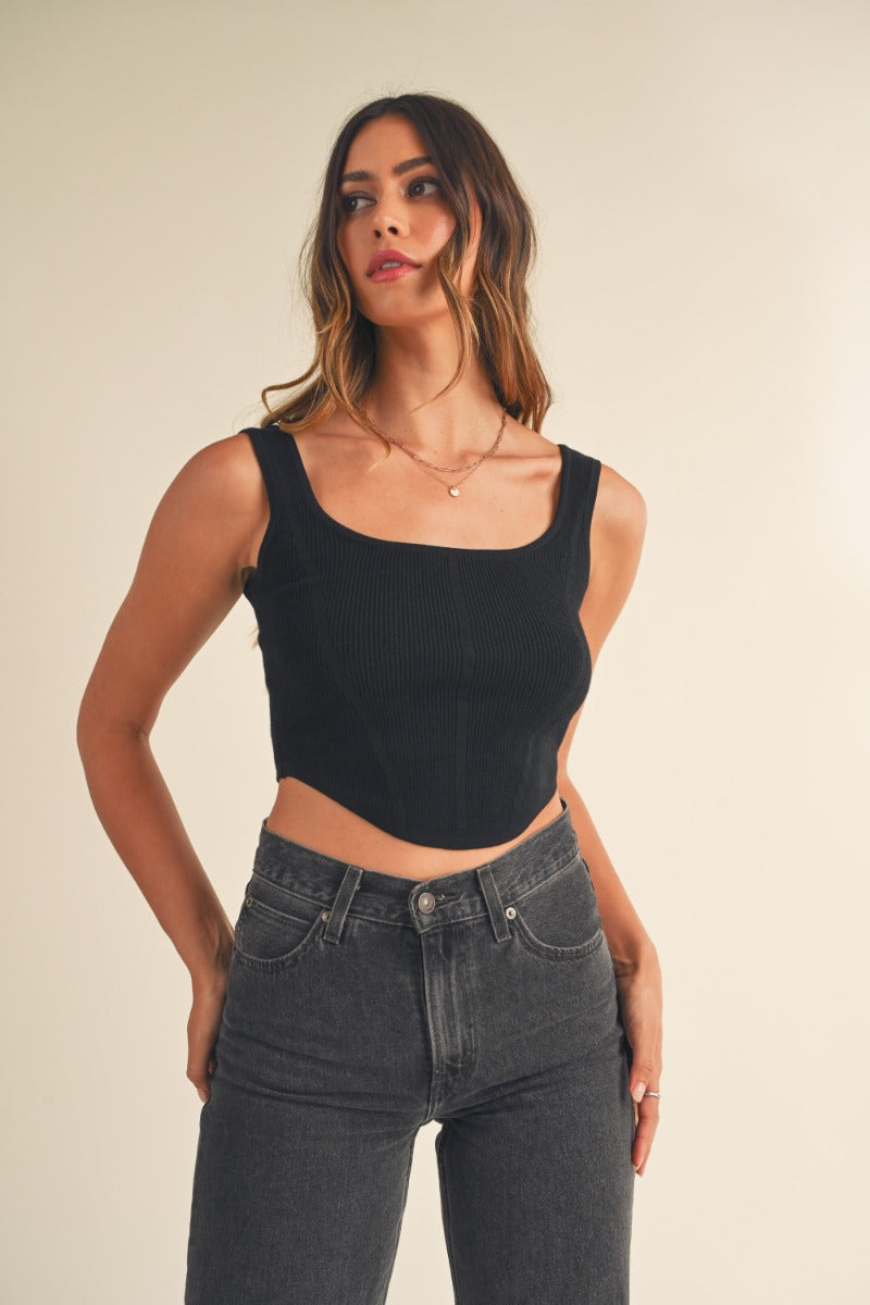 Beatriz Black Square Neck Crop Tank - FINAL SALE