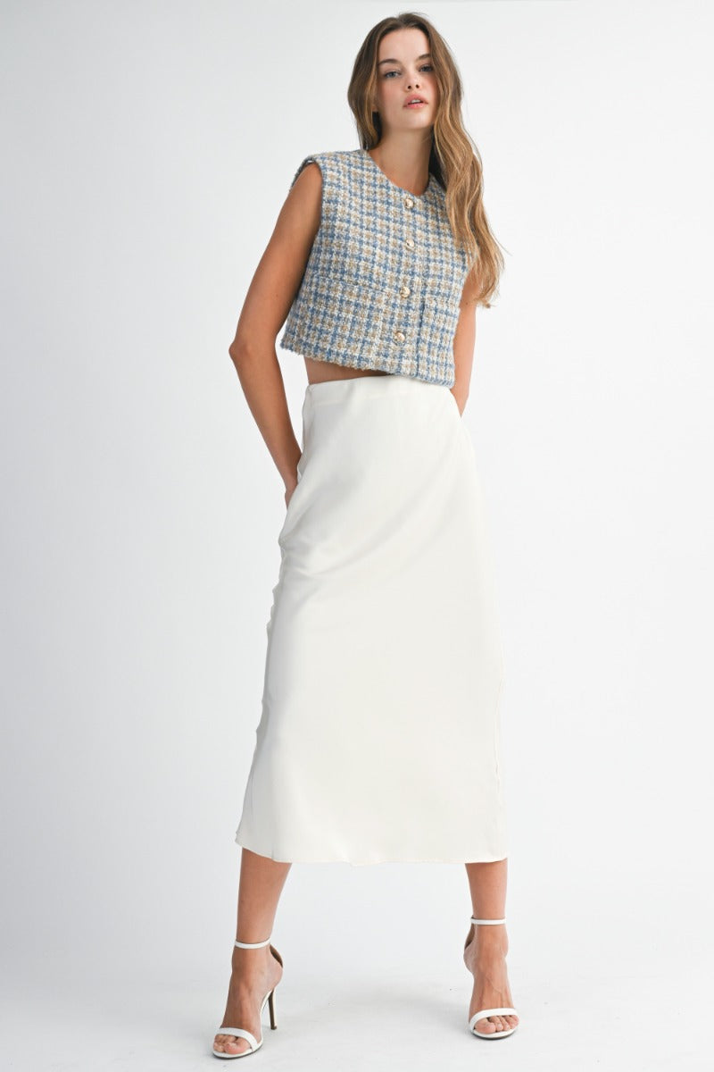 Omaira Blue Tweed Cropped Vest