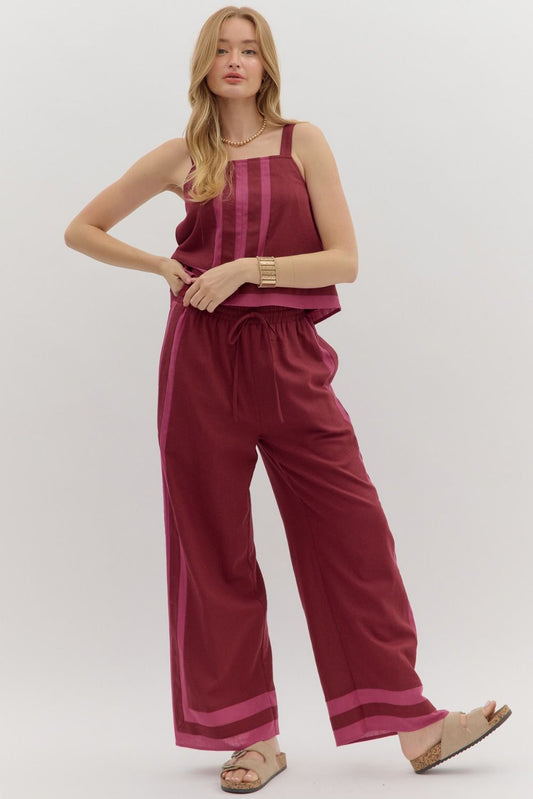 Kylen Burgundy Contrast Woven Pants