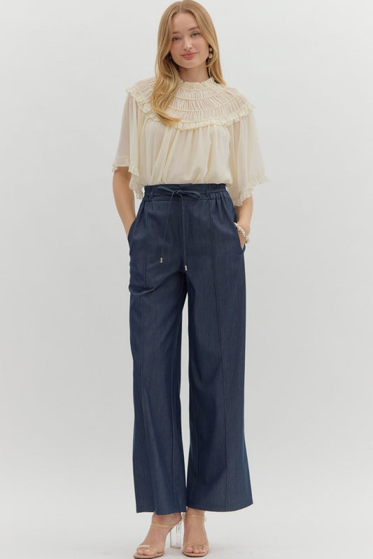 Sophia Dark Denim Elastic Waist Pants