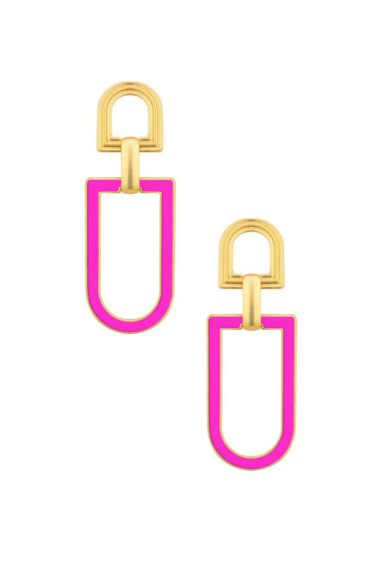 Fushcia & Gold Geometric Drop Earrings - FINAL SALE