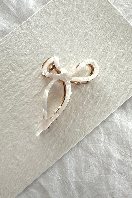 White Tortoise Acetate Bow Hair Clip - FINAL SALE