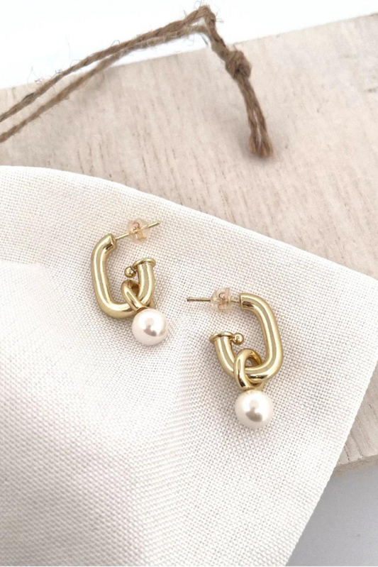 Pearl Charm Open Hoop Earrings - FINAL SALE