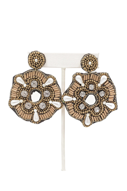 Katerina Camel Beaded Drop Earrings - FINAL SALE