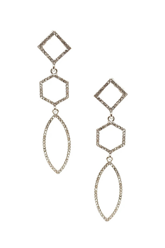 Tanya Silver Geometric Rhinestone Earrings - FINAL SALE