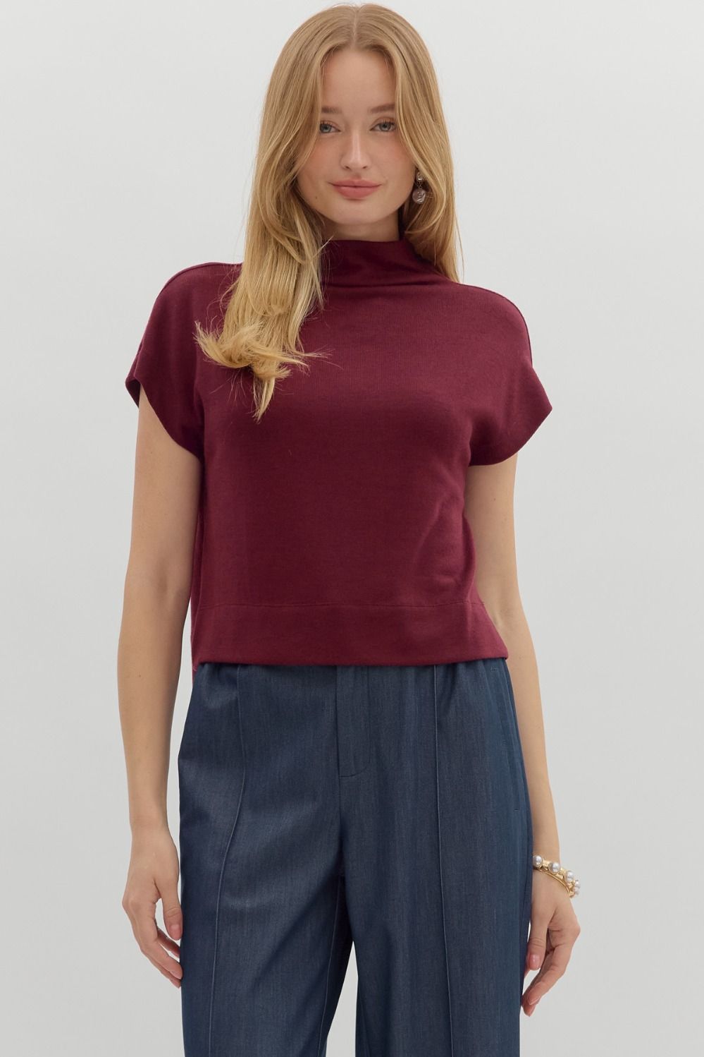 Meila Ruby Mock Neck Pullover Top