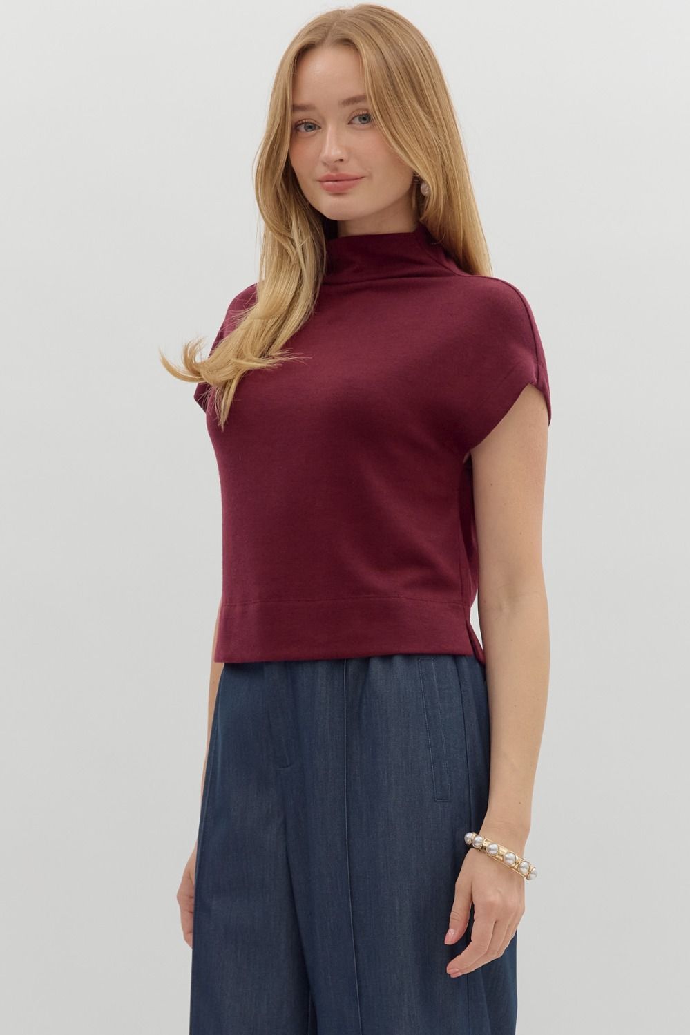 Meila Ruby Mock Neck Pullover Top