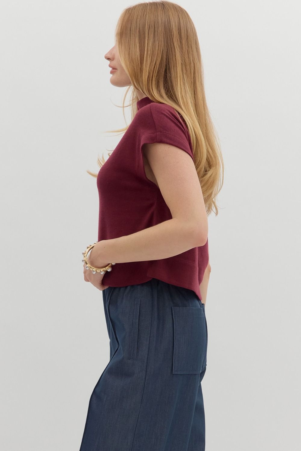Meila Ruby Mock Neck Pullover Top