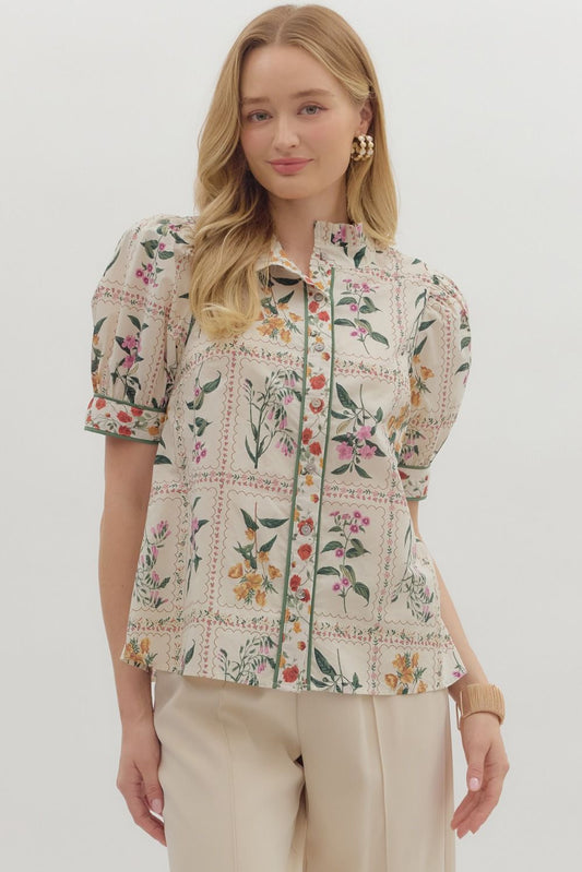 Zolah Ecru Floral Blouse