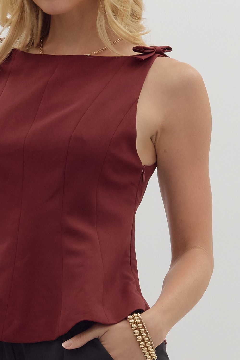 Marilou Burgundy Flared Hem Blouse