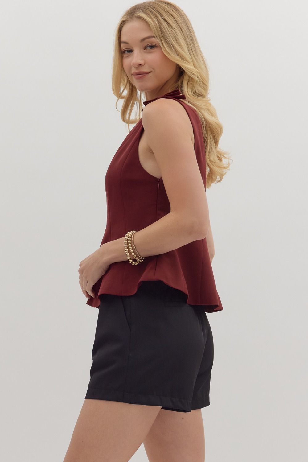 Marilou Burgundy Flared Hem Blouse