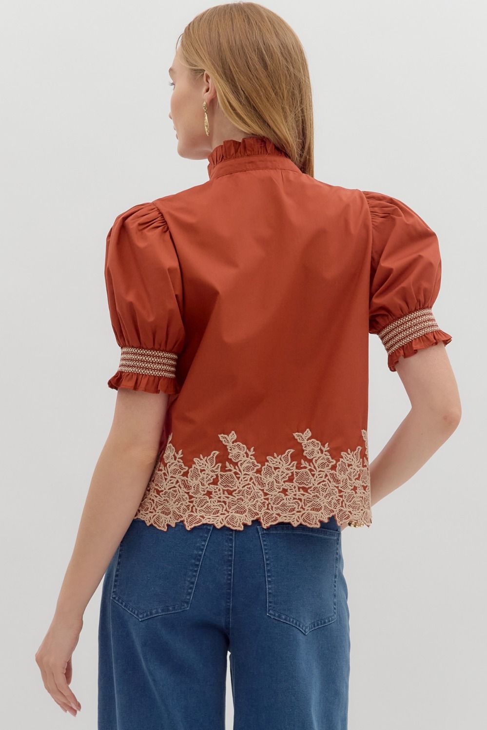 Evaline Rust Embroidered Blouse