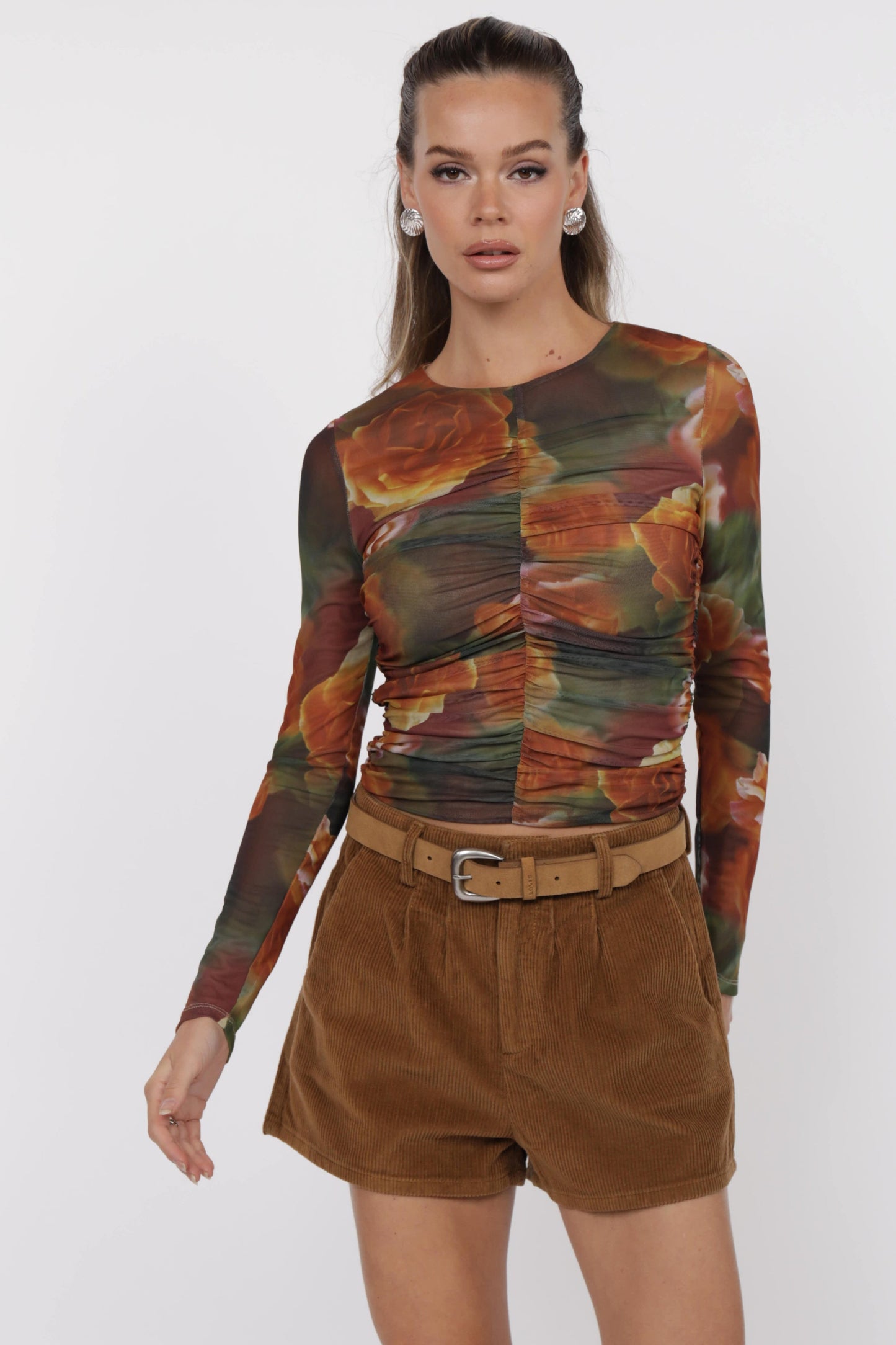 Ladina Red Multi Floral Mesh Top